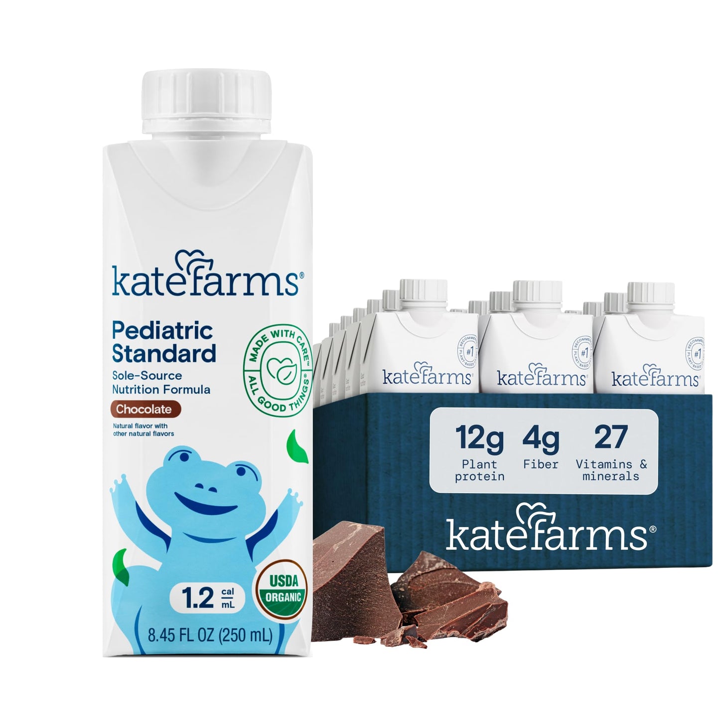 KATE FARMS Organic Plant Based Pediatric 1.2 Sole Source Vanilla Nutrition Shake, 12g of protein, 27 Vitamins and Minerals, Meal Replacement Drink for Kids, Non-GMO, 8.45 Fl oz (Pack of 12)
