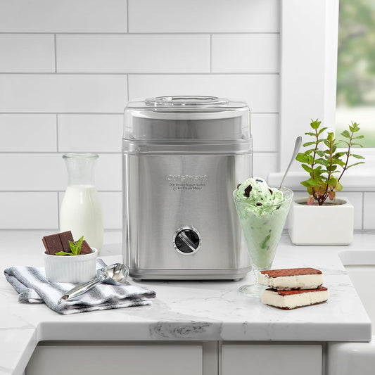 Cuisinart Ice Cream Maker Machine, Fully Automatic, Stainless Steel, 2 qt | ICE30BCP1, ice cream machine & frozen yogurt machine with mix-in spout, 2x insulated bowl, & recipe book for custom treats