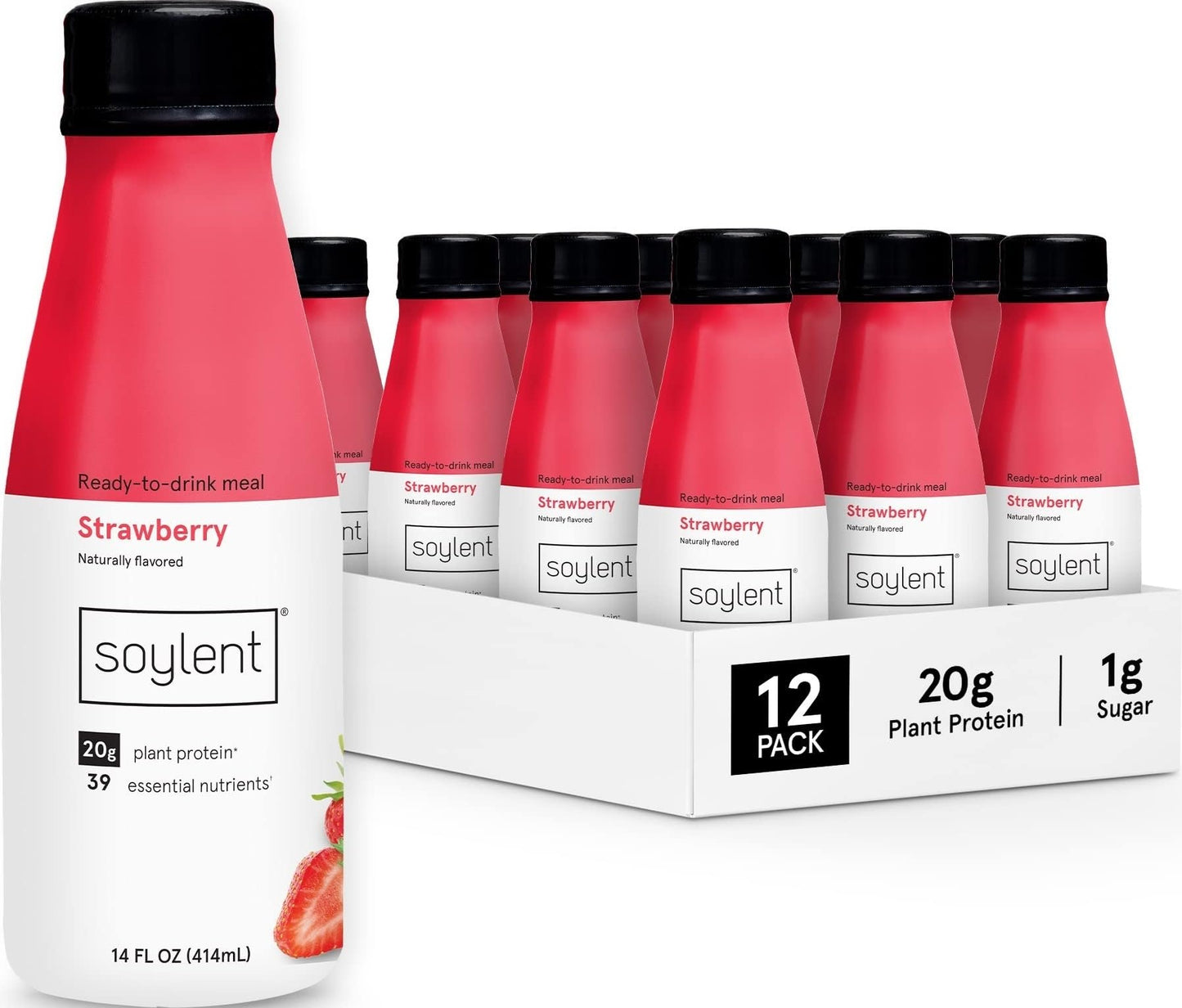 Soylent Creamy Chocolate Meal Replacement Shake, Ready-to-Drink Plant Based Protein Drink, Contains 20g Complete Vegan Protein and 1g Sugar, 14oz, 12 Pack