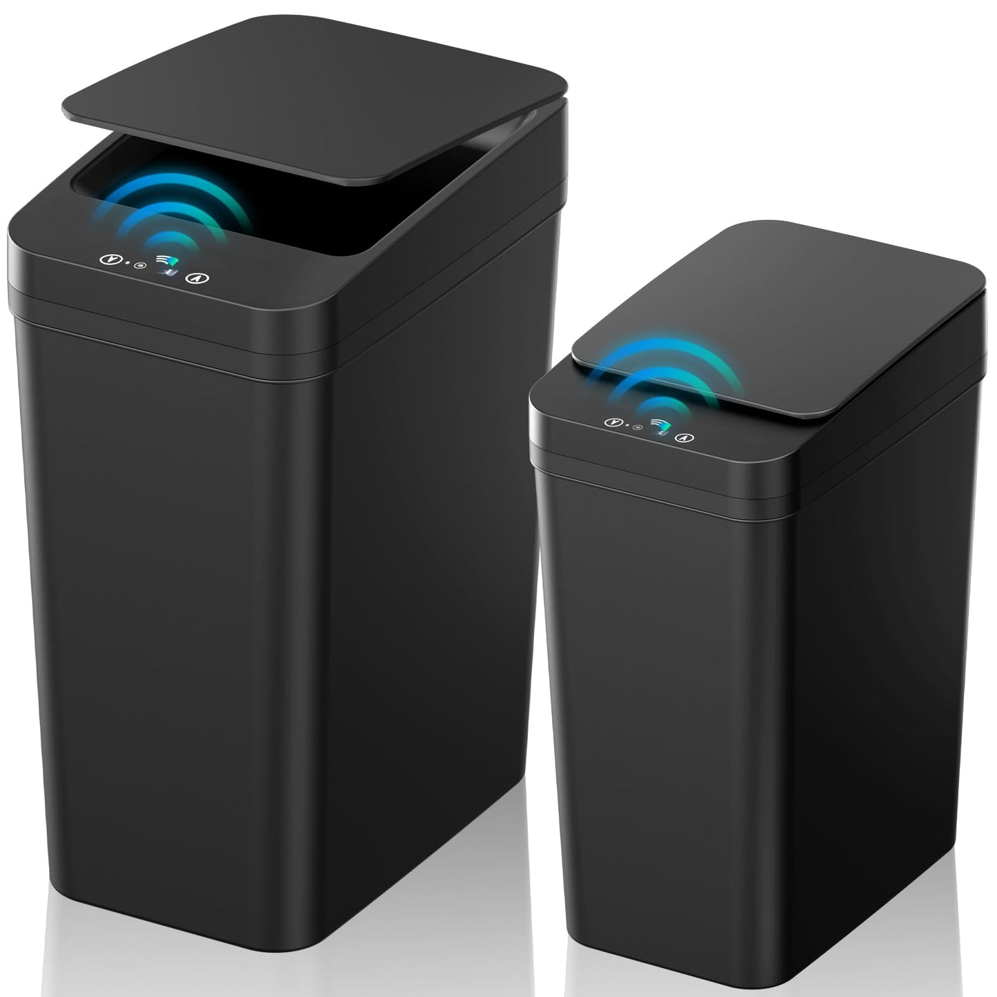 Bathroom Trash Can with Lid, KOEYLE 2 Pack 2.2 Gallon Automatic Touchless Garbage Can, Small Motion Sensor Smart Trash Can, Slim Waterproof Trash Bin for Bedroom, Bathroom, Office, Living Room (Black)