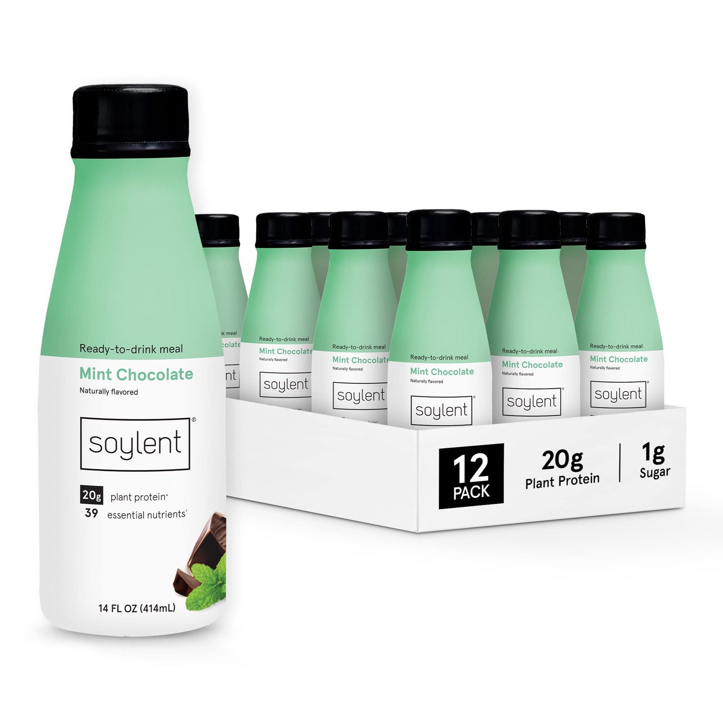 Soylent Creamy Chocolate Meal Replacement Shake, Ready-to-Drink Plant Based Protein Drink, Contains 20g Complete Vegan Protein and 1g Sugar, 14oz, 12 Pack