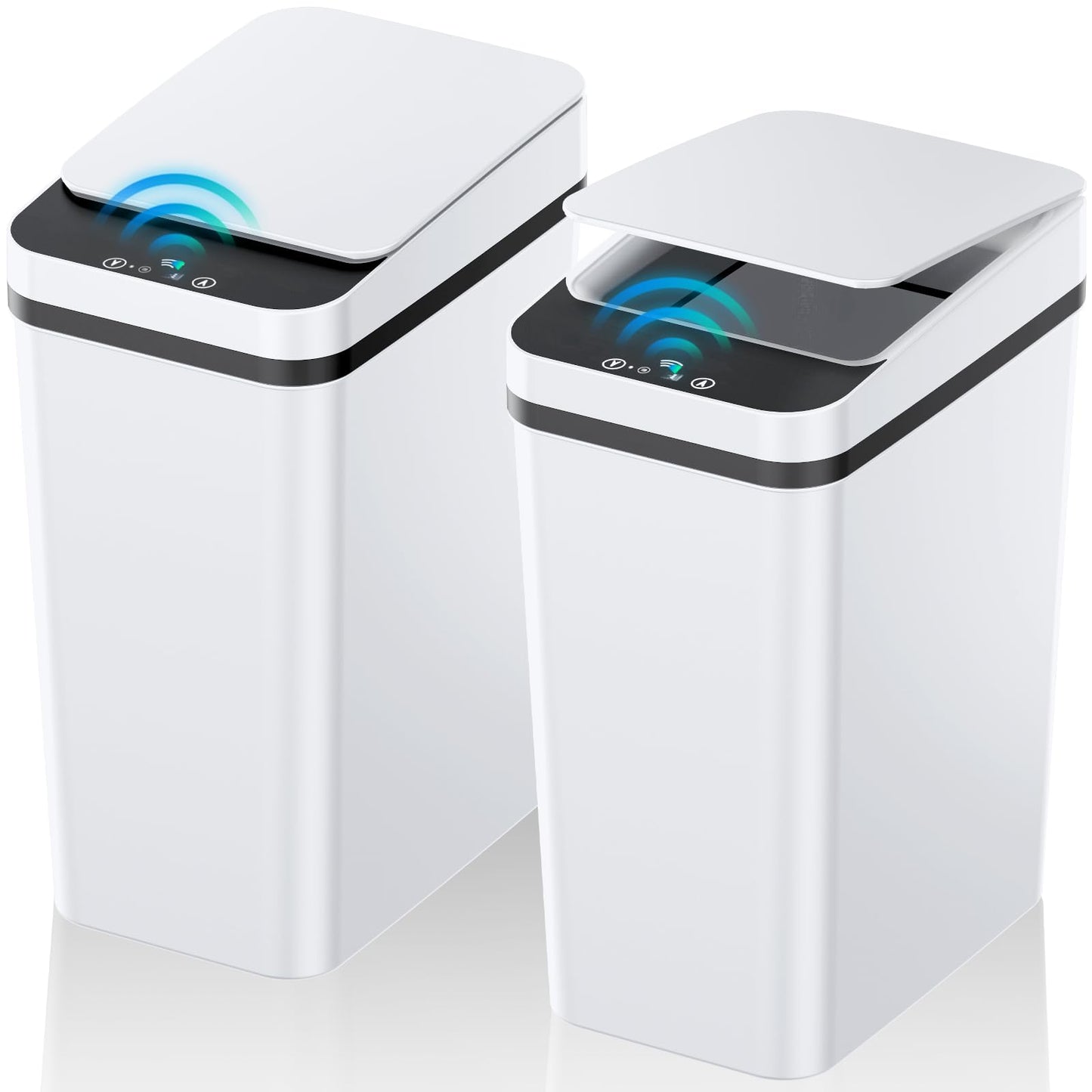 Bathroom Trash Can with Lid, KOEYLE 2 Pack 2.2 Gallon Automatic Touchless Garbage Can, Small Motion Sensor Smart Trash Can, Slim Waterproof Trash Bin for Bedroom, Bathroom, Office, Living Room (Black)