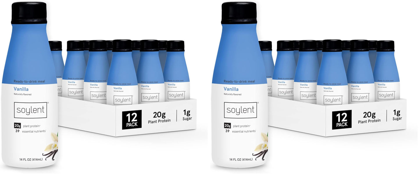 Soylent Creamy Chocolate Meal Replacement Shake, Ready-to-Drink Plant Based Protein Drink, Contains 20g Complete Vegan Protein and 1g Sugar, 14oz, 12 Pack