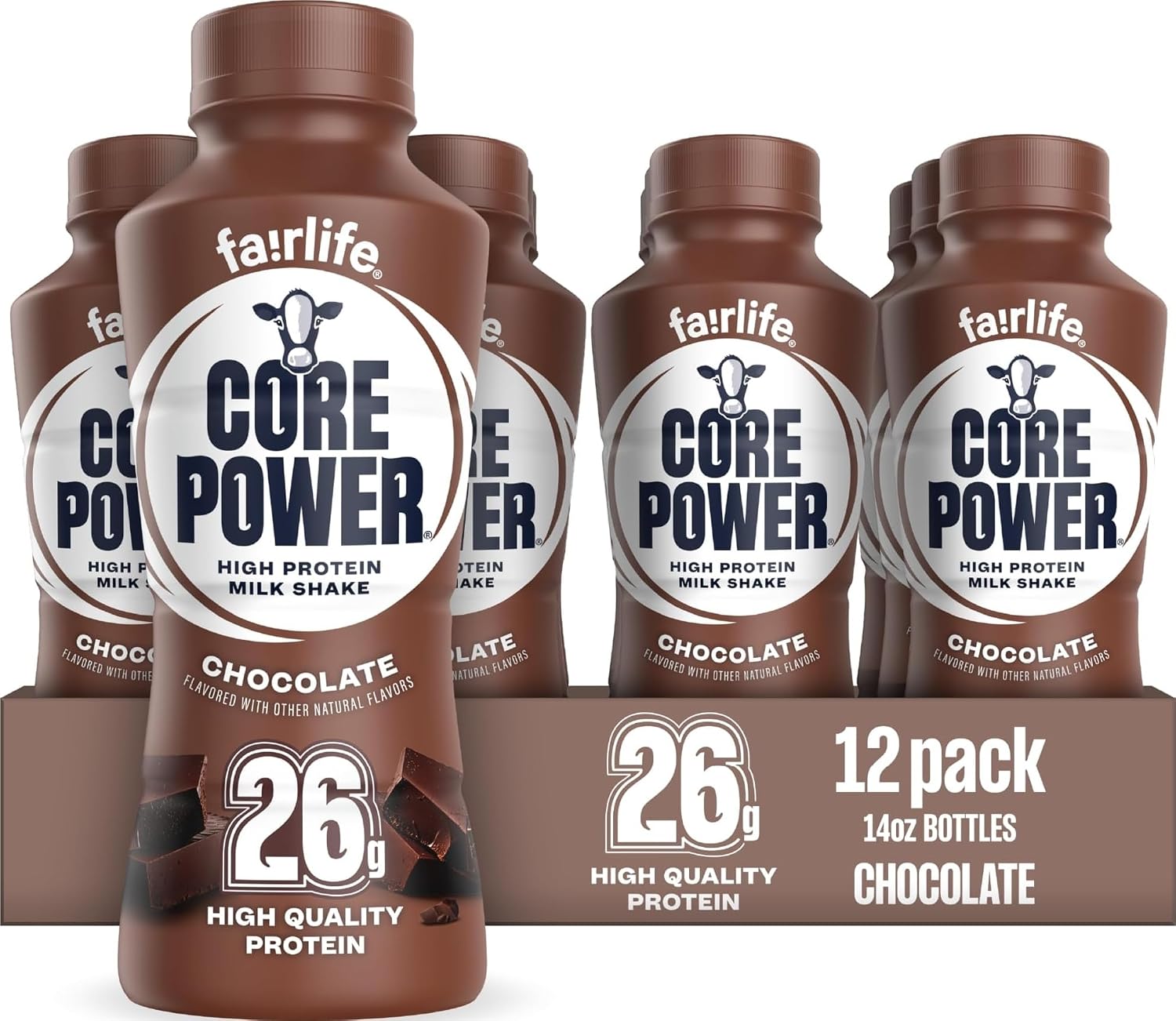 Core Power Protein Shake, Chocolate, 26g Bottle, 14oz, 12 Pack