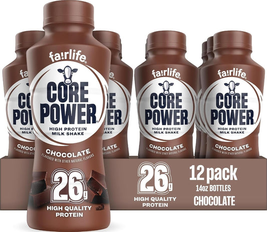 Core Power Protein Shake, Chocolate, 26g Bottle, 14oz, 12 Pack