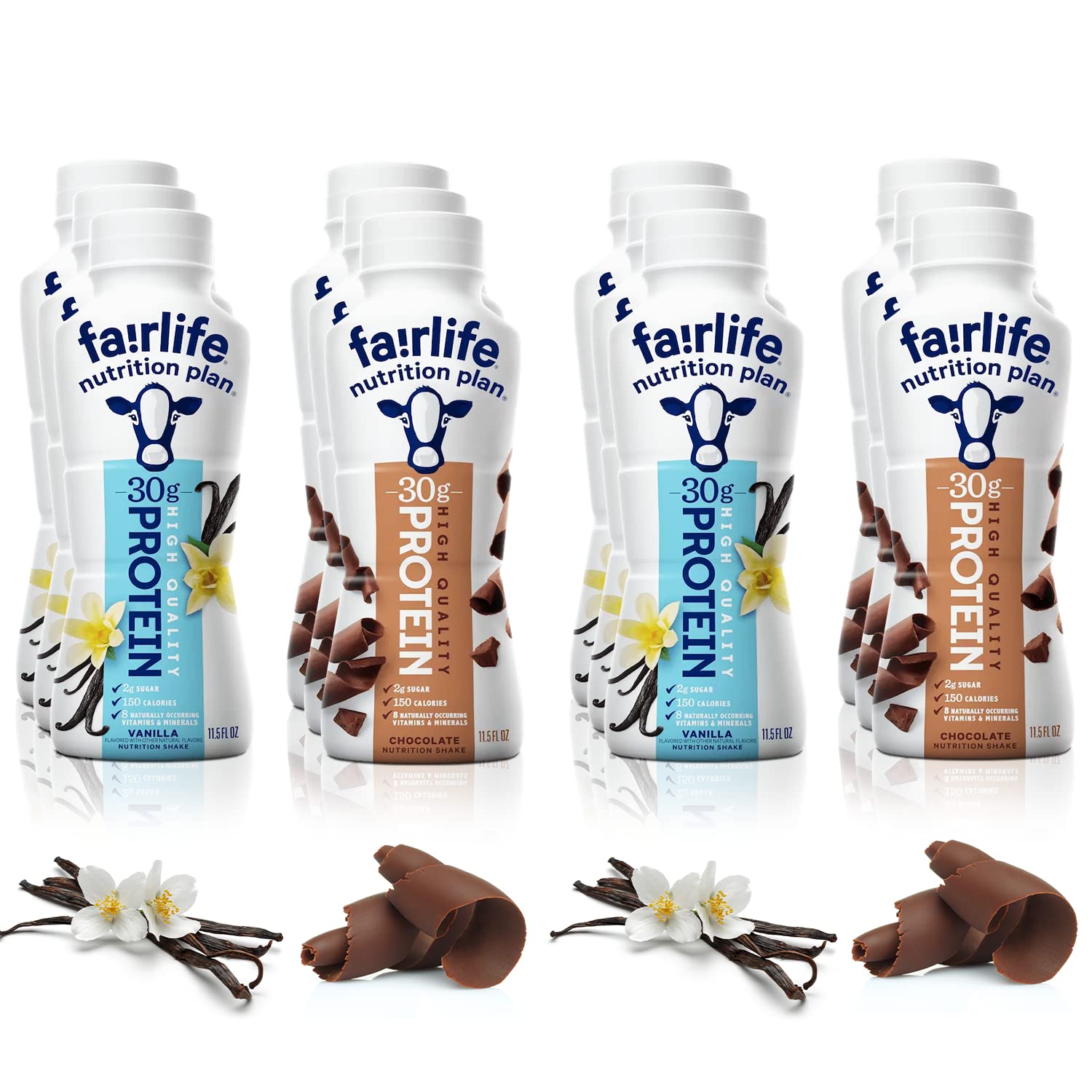 Kozy Home Fairlife Nutrition Protein Shakes-Pack of 12|30g Protein,Low Sugar,Lactose-Free Delicious Vanilla,Chocolate,Salted Caramel,and Strawberry Flavors 11.5 fl.,oz.(Chocolate/Vanilla)