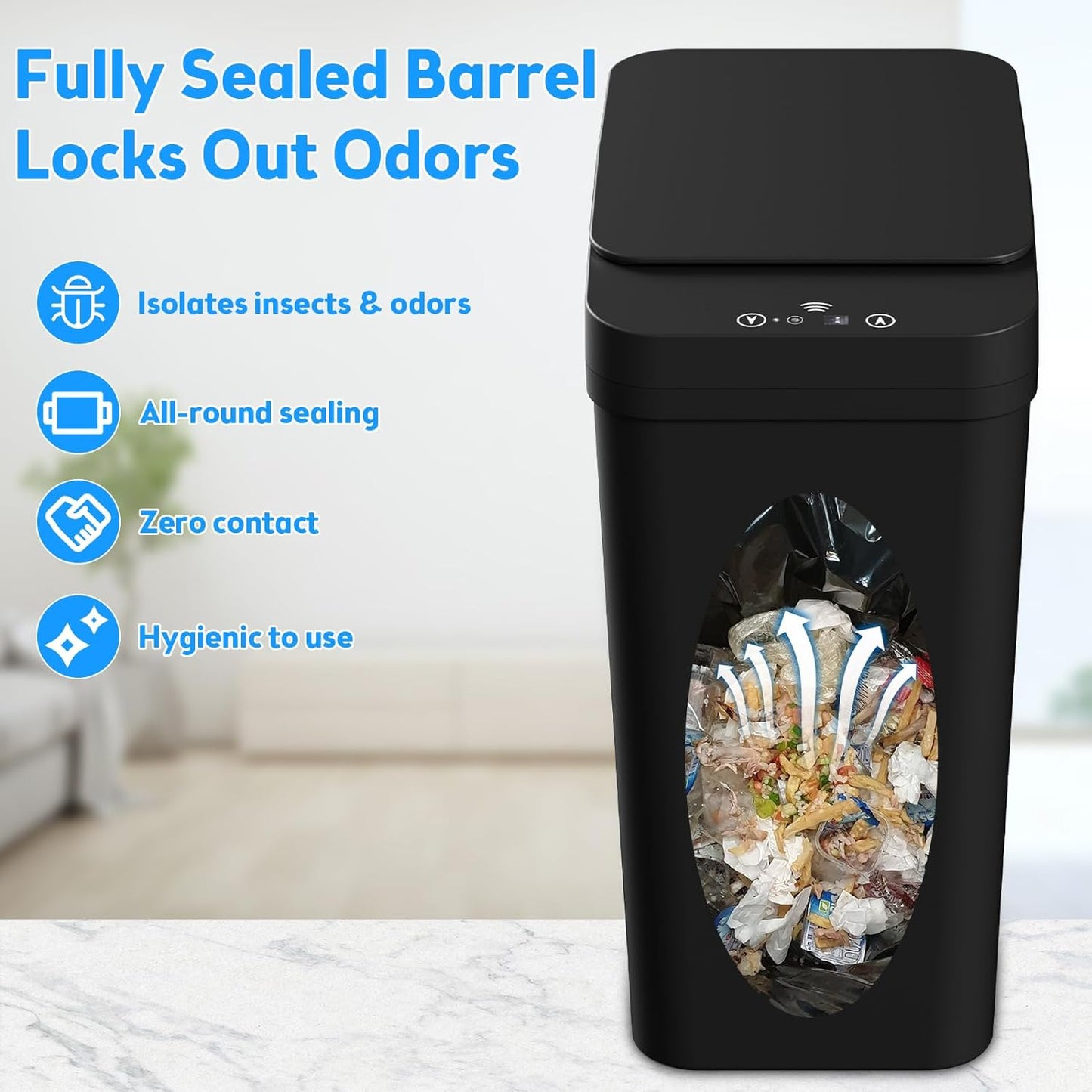 Bathroom Trash Can with Lid, KOEYLE 2 Pack 2.2 Gallon Automatic Touchless Garbage Can, Small Motion Sensor Smart Trash Can, Slim Waterproof Trash Bin for Bedroom, Bathroom, Office, Living Room (Black)