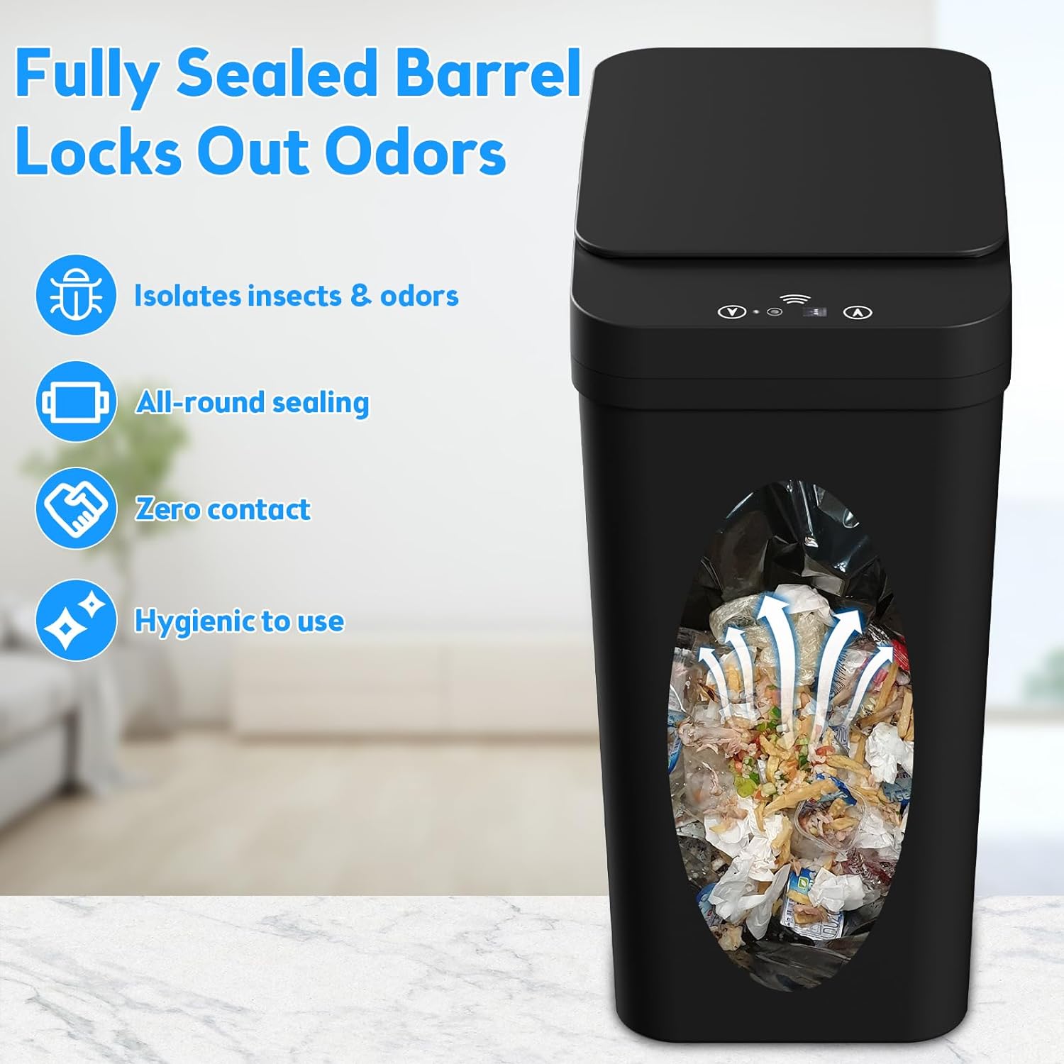 Bathroom Trash Can with Lid, KOEYLE 2 Pack 2.2 Gallon Automatic Touchless Garbage Can, Small Motion Sensor Smart Trash Can, Slim Waterproof Trash Bin for Bedroom, Bathroom, Office, Living Room (Black)