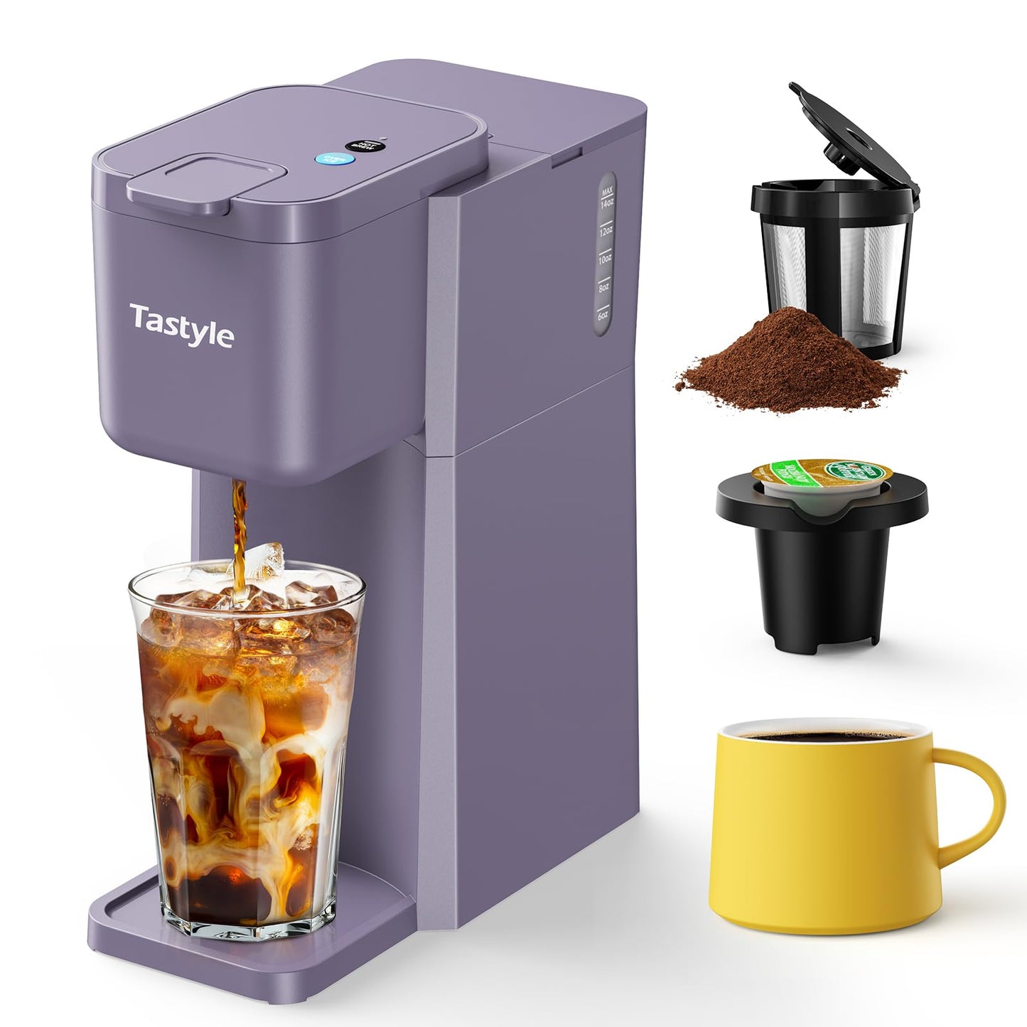 Tastyle Mini Hot and Iced Coffee Maker Single Serve, for K Cup and Ground, 6 to 14 Oz Brew Sizes, with Recipe Book, for Home, Travel, RV, Office and Dorm,Classic Black (2.0 Version)