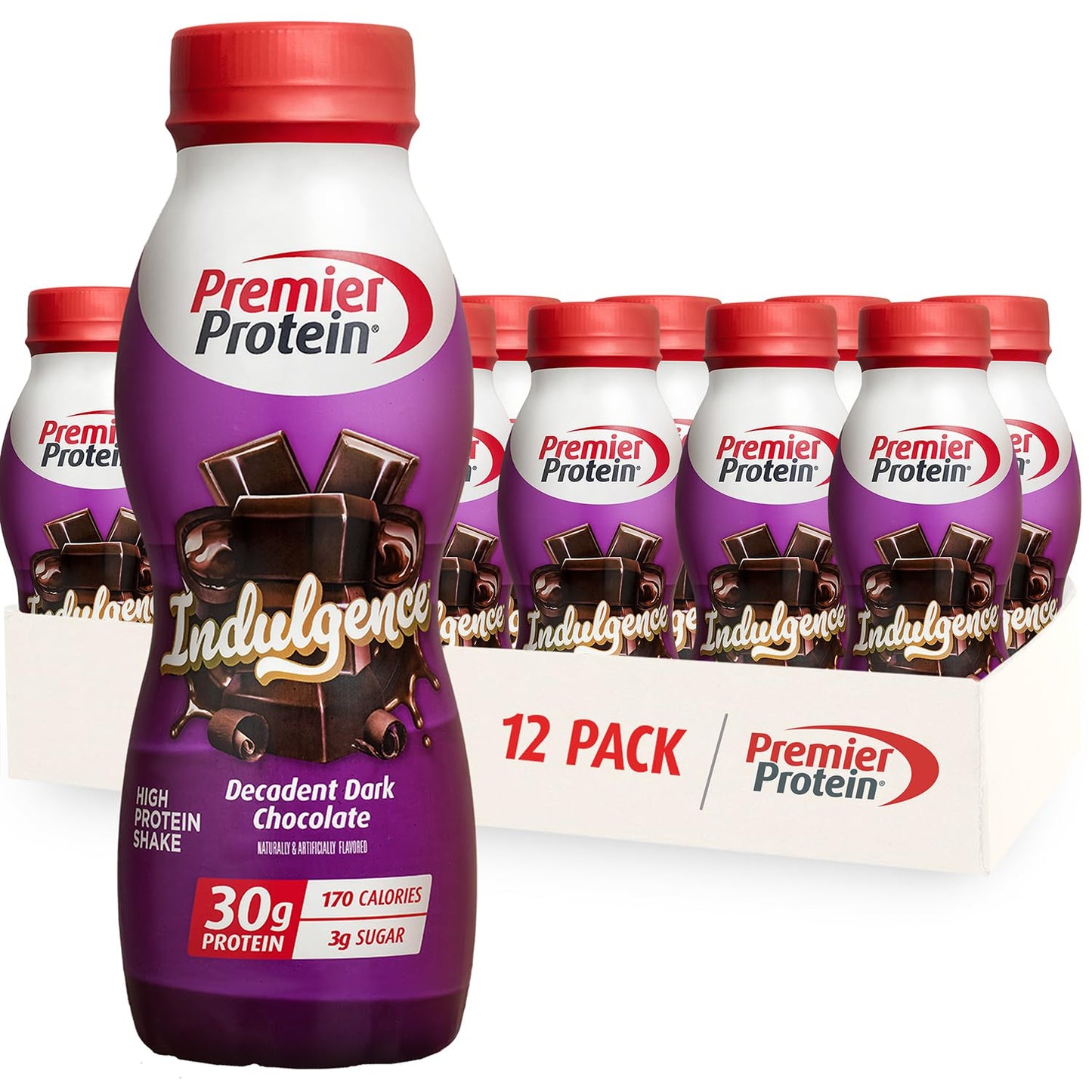 Premier Protein INDULGENCE 30g Shake, Chocolate Covered Strawberry, 12 Pack | Dessert-Inspired, 170 Calories, 3g Sugar, Supports Muscle Health, Gluten-Free, 11.5 oz (Packaging May Vary)