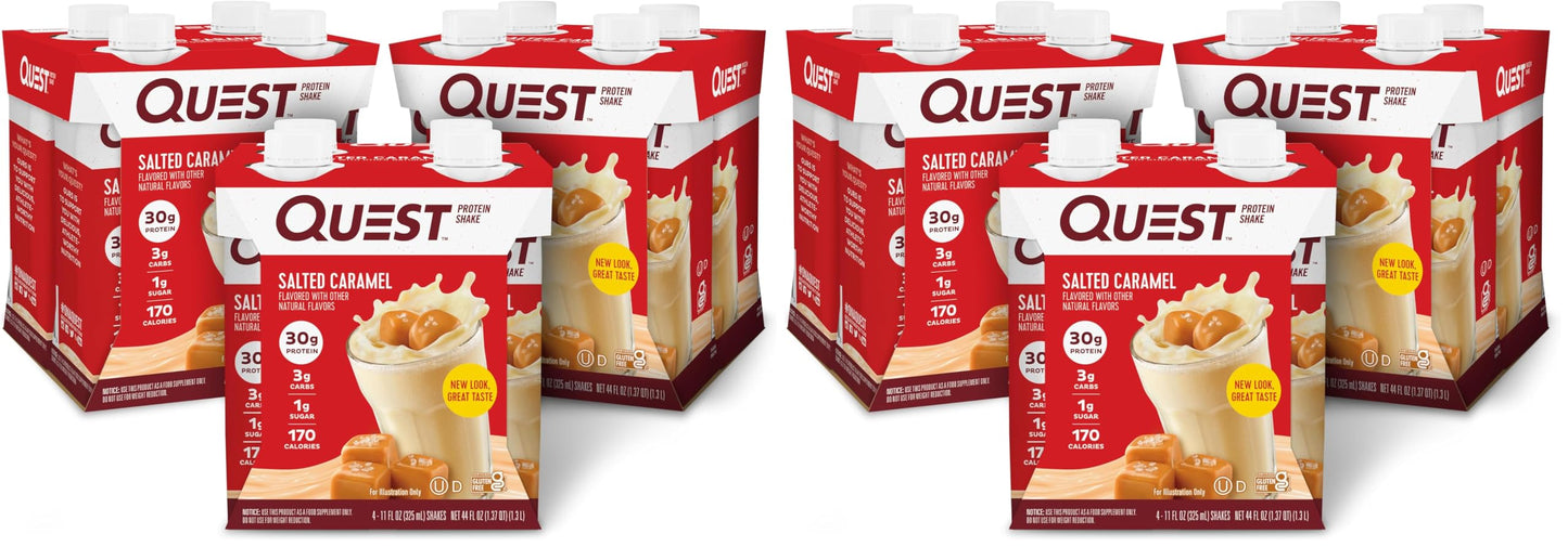 Quest Nutrition Salted Caramel Protein Shake, 30g Protein, 12 Count | 3g Net Carbs, 1g Sugar, Creamy Salted Caramel Flavored Shake, Gluten Free, 11 fl oz, 3 Packs of 4 Count Cartons