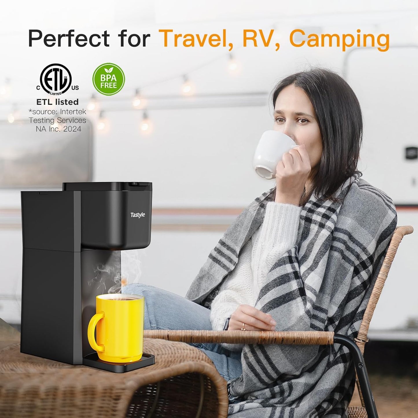 Tastyle Mini Hot and Iced Coffee Maker Single Serve, for K Cup and Ground, 6 to 14 Oz Brew Sizes, with Recipe Book, for Home, Travel, RV, Office and Dorm,Classic Black (2.0 Version)
