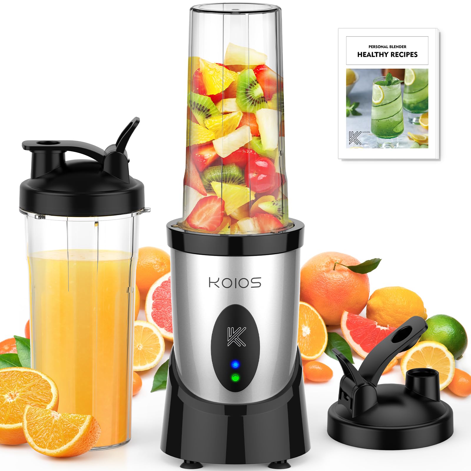 KOIOS Smoothie Blender for Kitchen, 900W Personal Blender for Smoothies Shakes 14pcs with 3 Portable Cups 23oz + 17oz, Single Serve Smoothies Maker Mixer for Juices Frozen Drinks, Grey Blue
