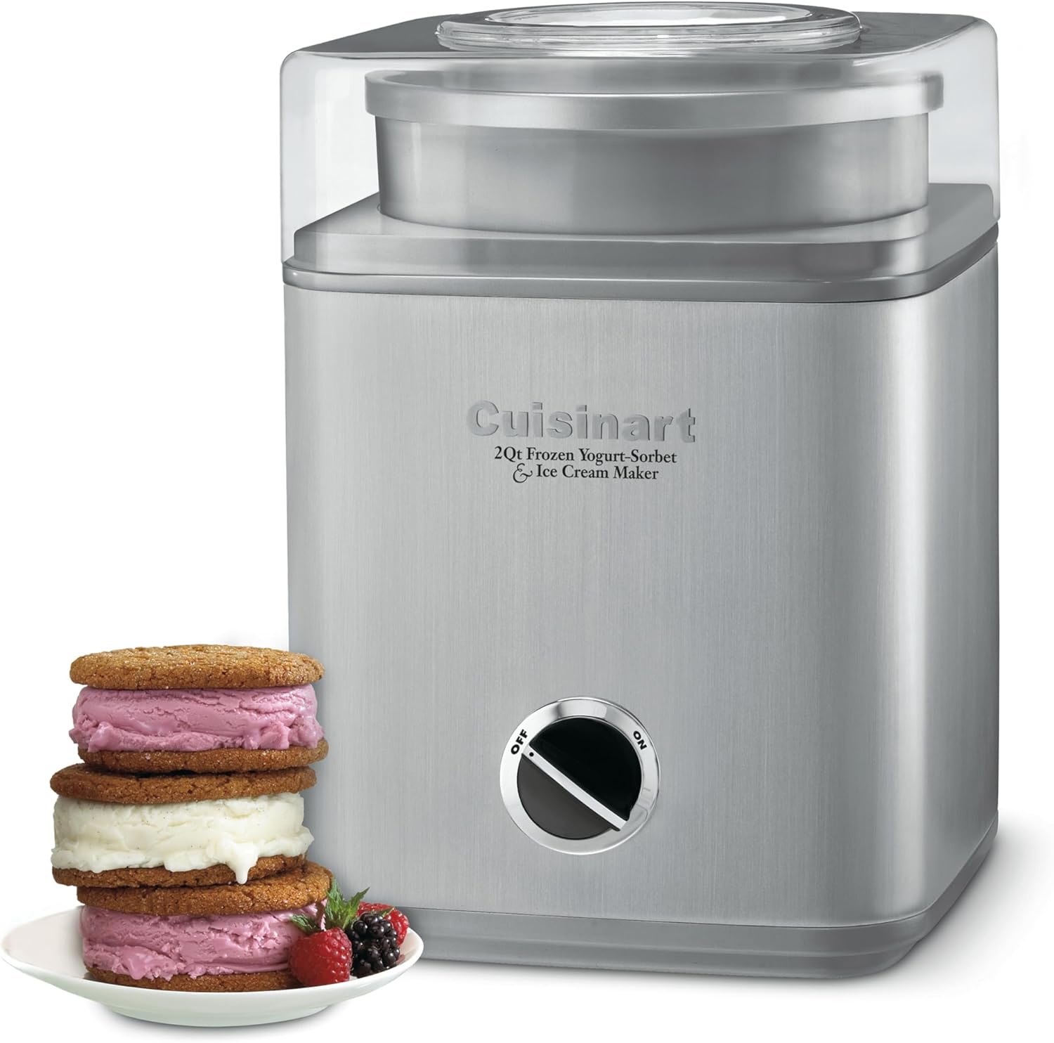 Cuisinart Ice Cream Maker Machine, Fully Automatic, Stainless Steel, 2 qt | ICE30BCP1, ice cream machine & frozen yogurt machine with mix-in spout, 2x insulated bowl, & recipe book for custom treats