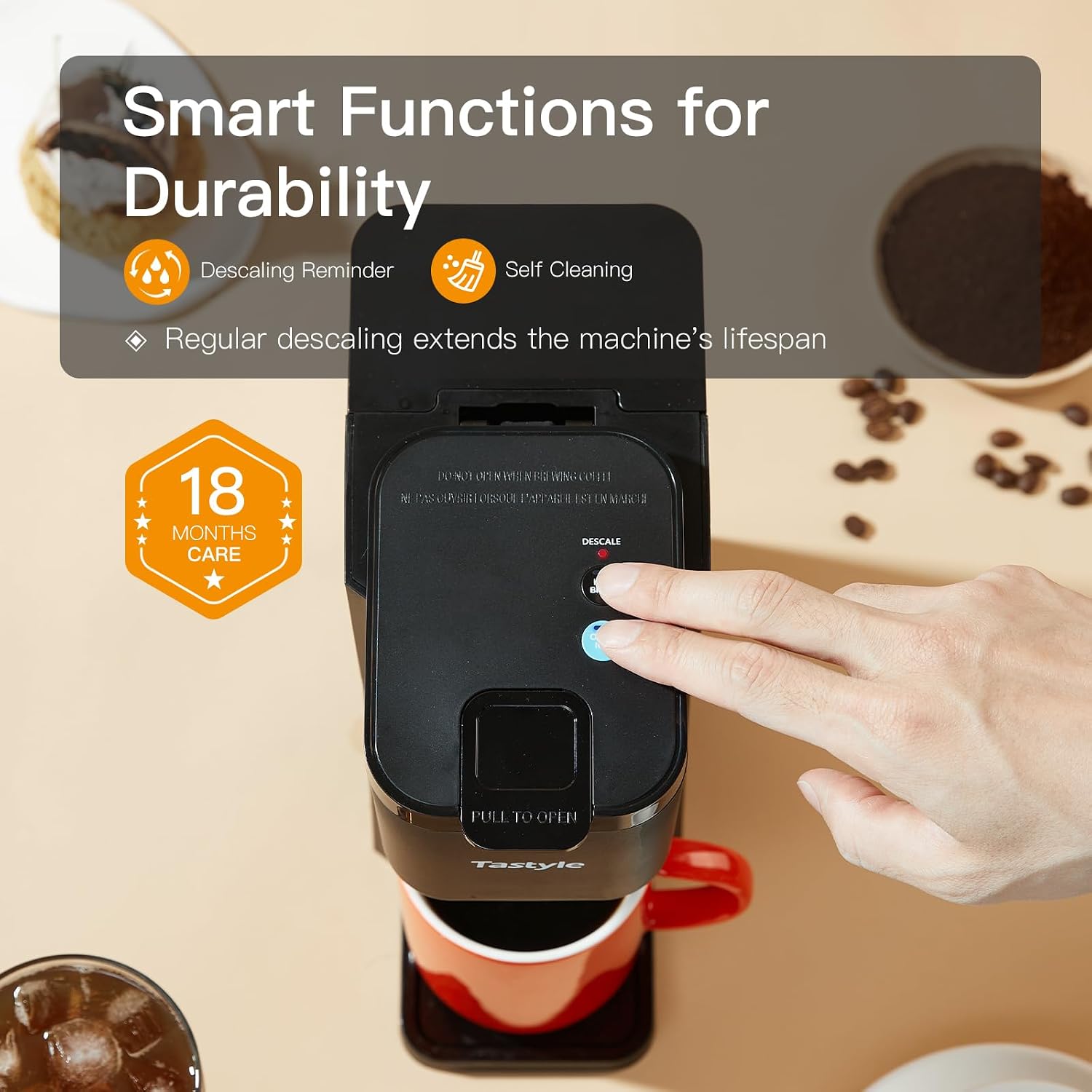 Tastyle Mini Hot and Iced Coffee Maker Single Serve, for K Cup and Ground, 6 to 14 Oz Brew Sizes, with Recipe Book, for Home, Travel, RV, Office and Dorm,Classic Black (2.0 Version)