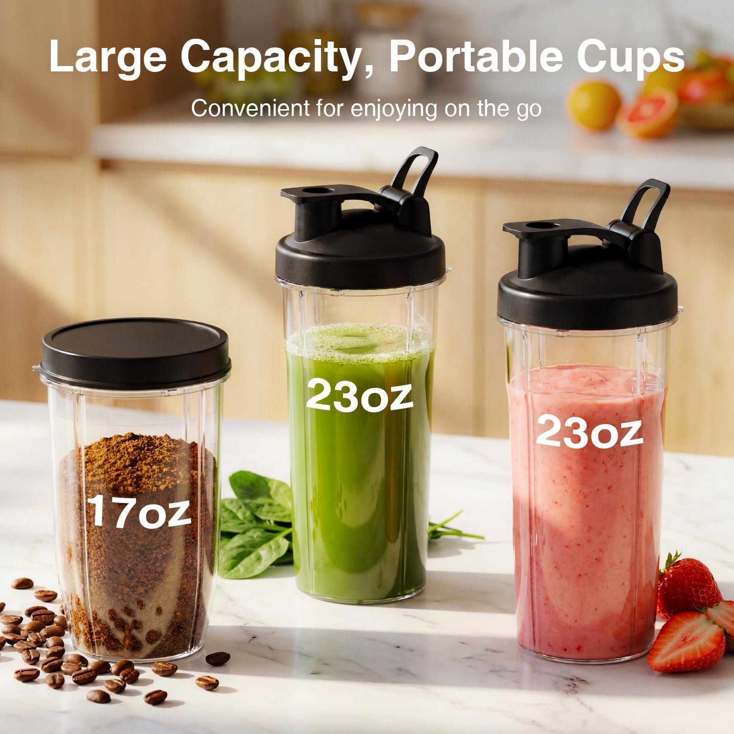 KOIOS Smoothie Blender for Kitchen, 900W Personal Blender for Smoothies Shakes 14pcs with 3 Portable Cups 23oz + 17oz, Single Serve Smoothies Maker Mixer for Juices Frozen Drinks, Grey Blue