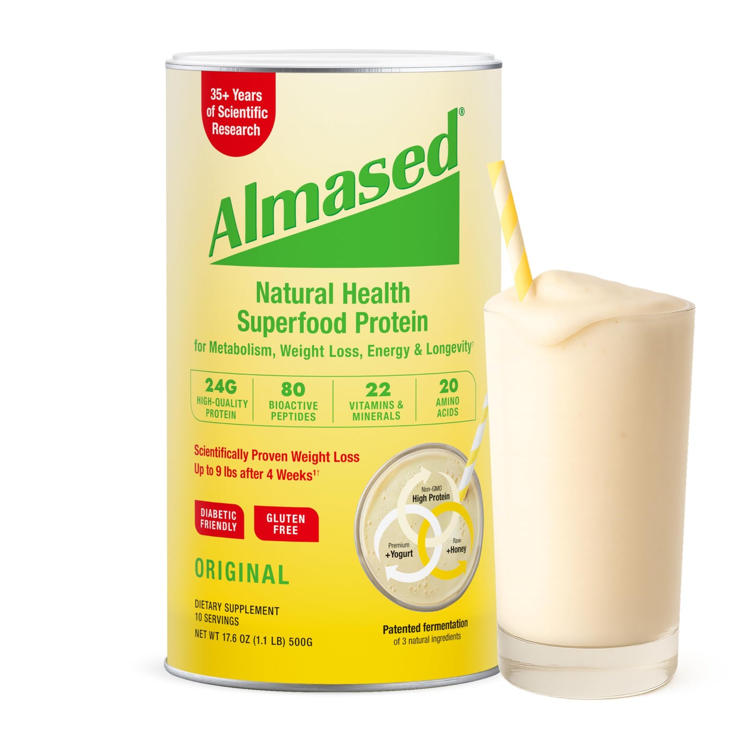Almased Vanilla Meal Replacement Shake - Low-Glycemic High Plant Base Protein Powder- Nutritional Weight Health Support Supplement - Vanilla Flavor - 17.6 oz (1.1 Pound (1 Pack))