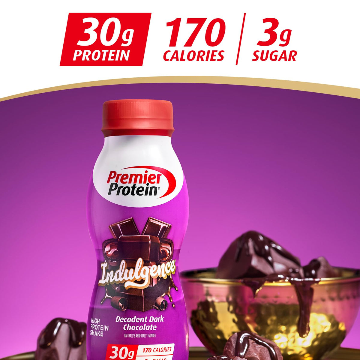 Premier Protein INDULGENCE 30g Shake, Decadent Dark Chocolate, 12 Pack