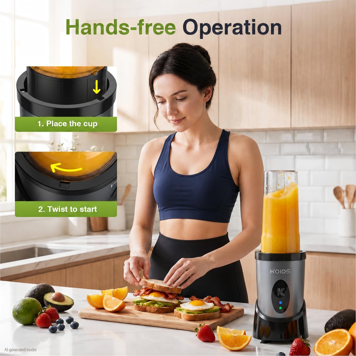 KOIOS Smoothie Blender for Kitchen, 900W Personal Blender for Smoothies Shakes 14pcs with 3 Portable Cups 23oz + 17oz, Single Serve Smoothies Maker Mixer for Juices Frozen Drinks, Grey Blue