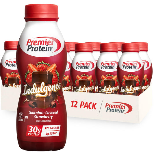 Premier Protein INDULGENCE 30g Shake, Chocolate Covered Strawberry, 12 Pack | Dessert-Inspired, 170 Calories, 3g Sugar, Supports Muscle Health, Gluten-Free, 11.5 oz (Packaging May Vary)