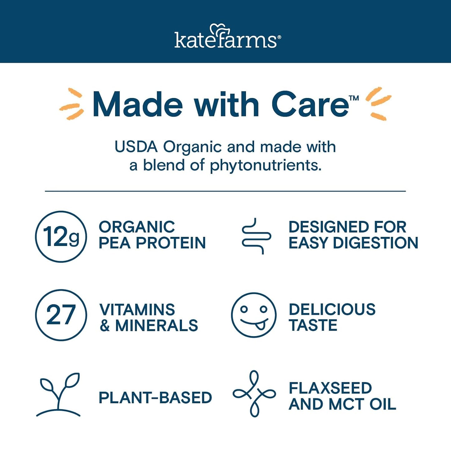 KATE FARMS Organic Plant Based Pediatric 1.2 Sole Source Vanilla Nutrition Shake, 12g of protein, 27 Vitamins and Minerals, Meal Replacement Drink for Kids, Non-GMO, 8.45 Fl oz (Pack of 12)