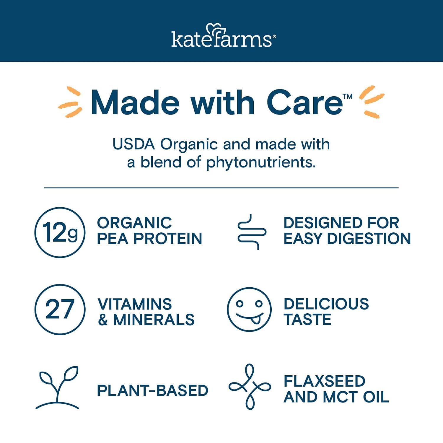 KATE FARMS Organic Plant Based Pediatric 1.2 Sole Source Vanilla Nutrition Shake, 12g of protein, 27 Vitamins and Minerals, Meal Replacement Drink for Kids, Non-GMO, 8.45 Fl oz (Pack of 12)