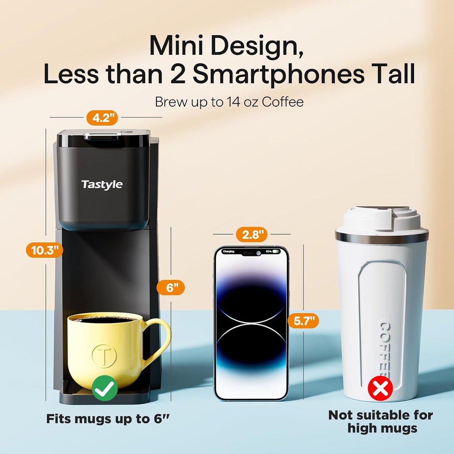 Tastyle Mini Hot and Iced Coffee Maker Single Serve, for K Cup and Ground, 6 to 14 Oz Brew Sizes, with Recipe Book, for Home, Travel, RV, Office and Dorm,Classic Black (2.0 Version)