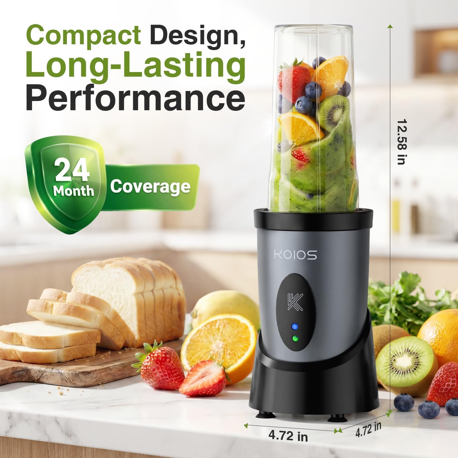 KOIOS Smoothie Blender for Kitchen, 900W Personal Blender for Smoothies Shakes 14pcs with 3 Portable Cups 23oz + 17oz, Single Serve Smoothies Maker Mixer for Juices Frozen Drinks, Grey Blue