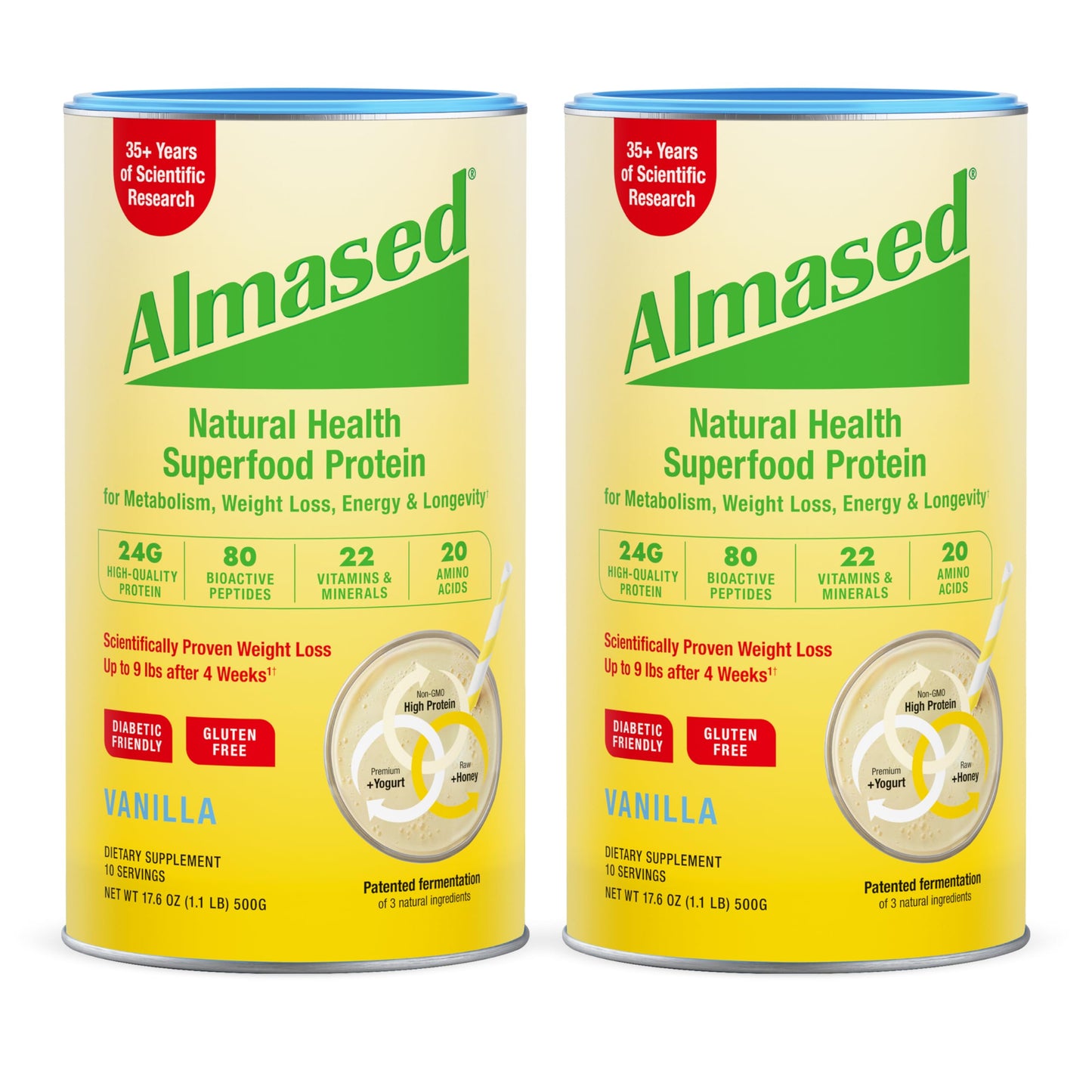 Almased Vanilla Meal Replacement Shake - Low-Glycemic High Plant Base Protein Powder- Nutritional Weight Health Support Supplement - Vanilla Flavor - 17.6 oz (1.1 Pound (1 Pack))