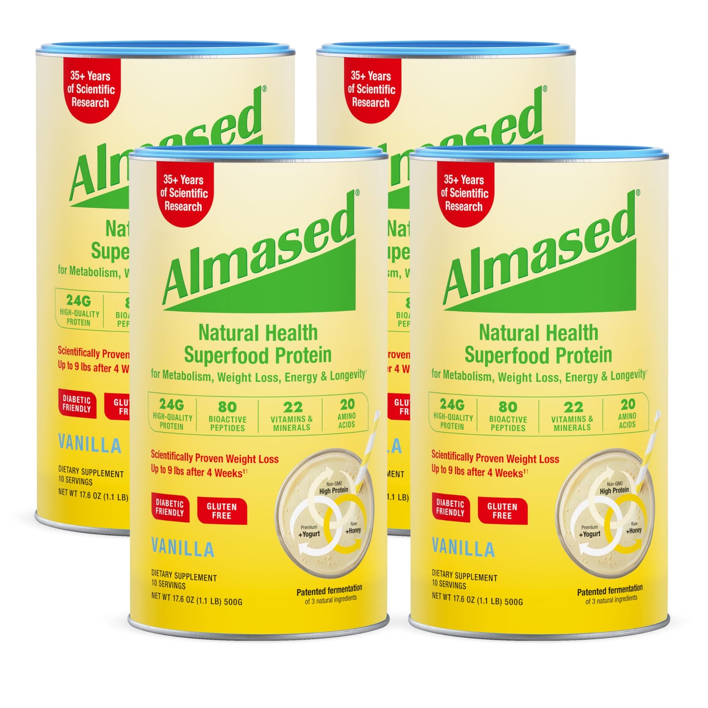 Almased Vanilla Meal Replacement Shake - Low-Glycemic High Plant Base Protein Powder- Nutritional Weight Health Support Supplement - Vanilla Flavor - 17.6 oz (1.1 Pound (1 Pack))