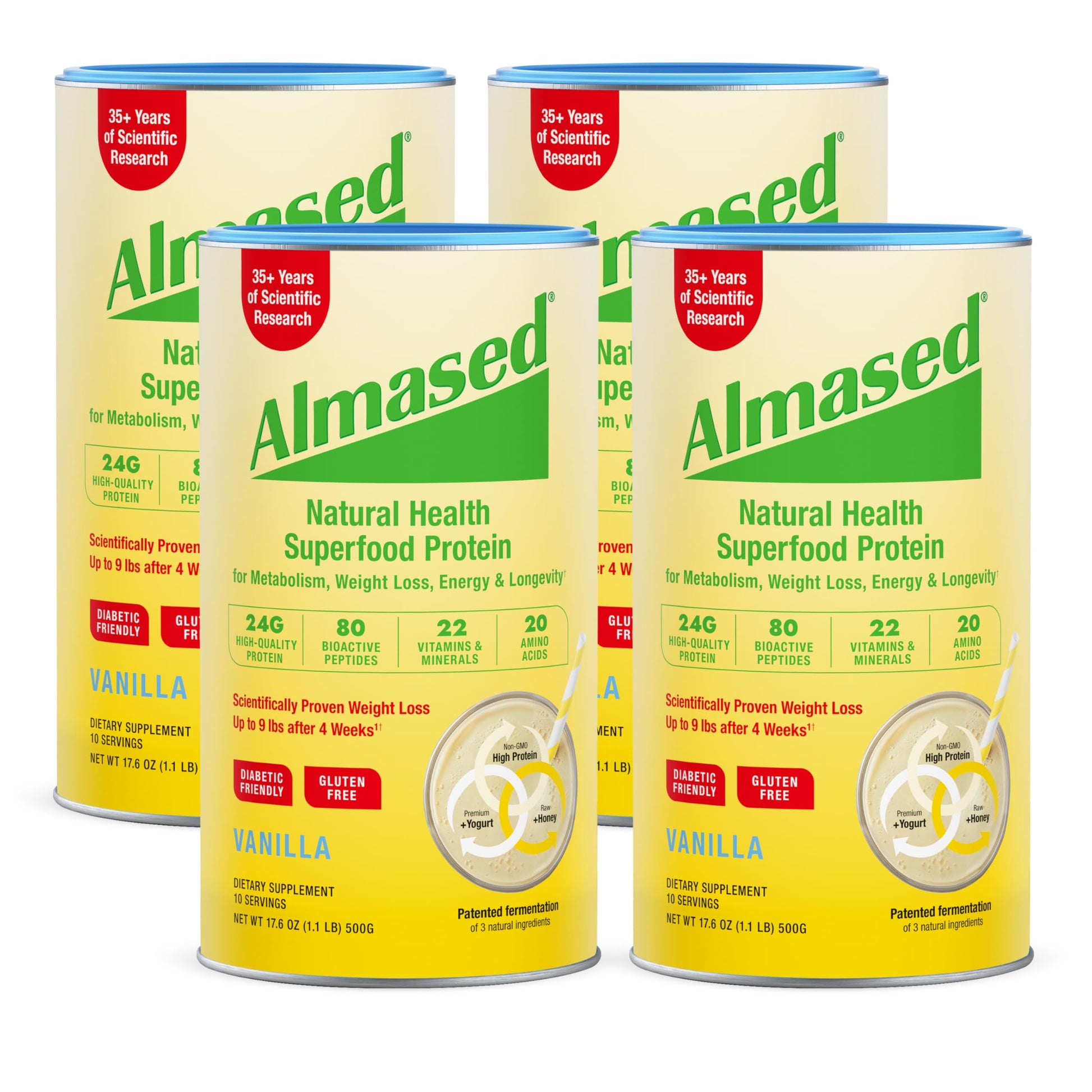 Almased Vanilla Meal Replacement Shake - Low-Glycemic High Plant Base Protein Powder- Nutritional Weight Health Support Supplement - Vanilla Flavor - 17.6 oz (1.1 Pound (1 Pack))