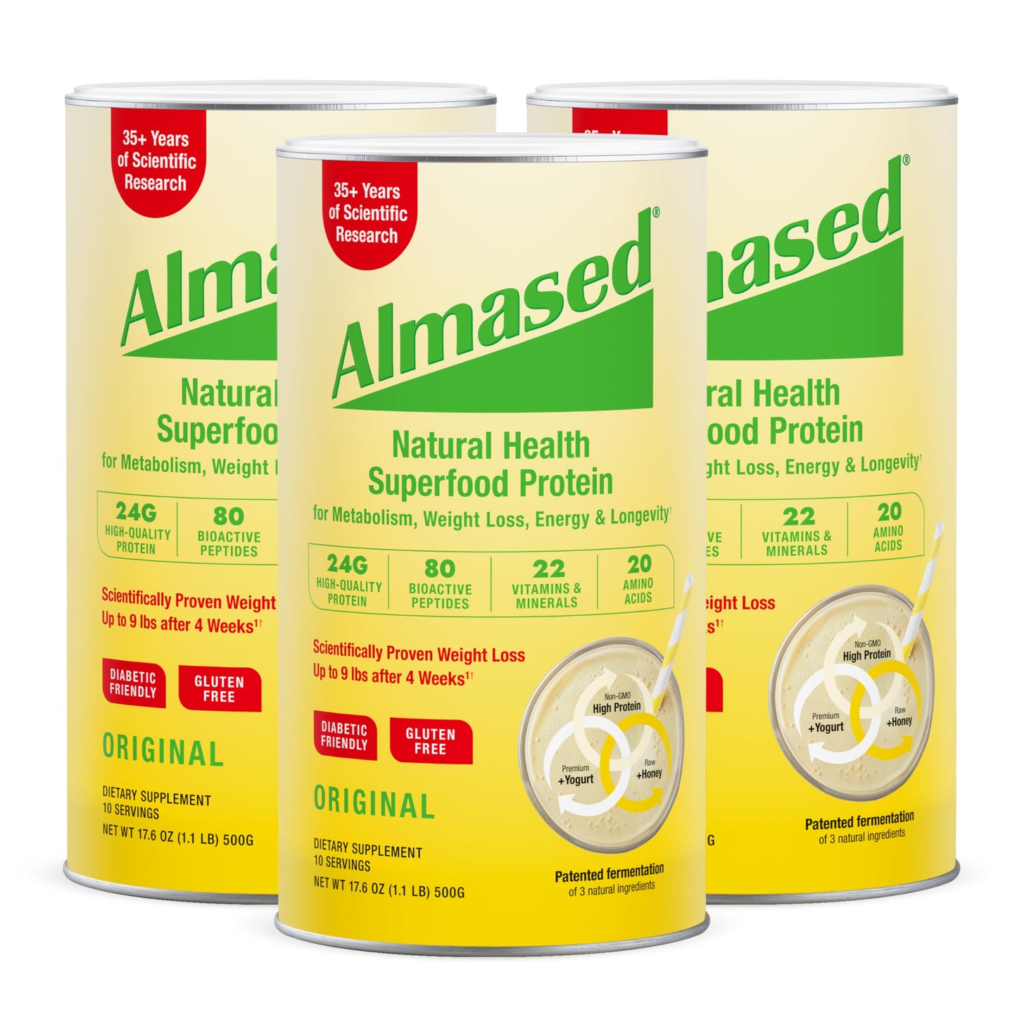 Almased Vanilla Meal Replacement Shake - Low-Glycemic High Plant Base Protein Powder- Nutritional Weight Health Support Supplement - Vanilla Flavor - 17.6 oz (1.1 Pound (1 Pack))