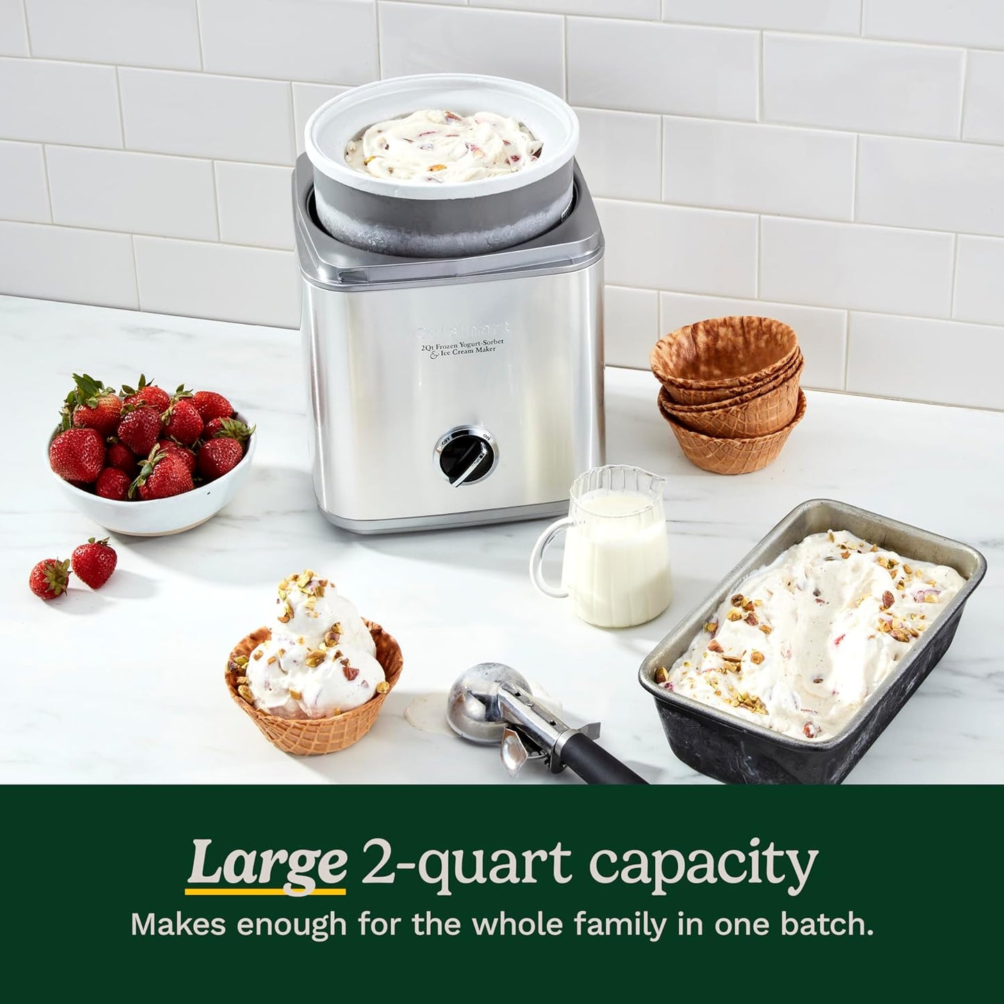 Cuisinart Ice Cream Maker Machine, Fully Automatic, Stainless Steel, 2 qt | ICE30BCP1, ice cream machine & frozen yogurt machine with mix-in spout, 2x insulated bowl, & recipe book for custom treats