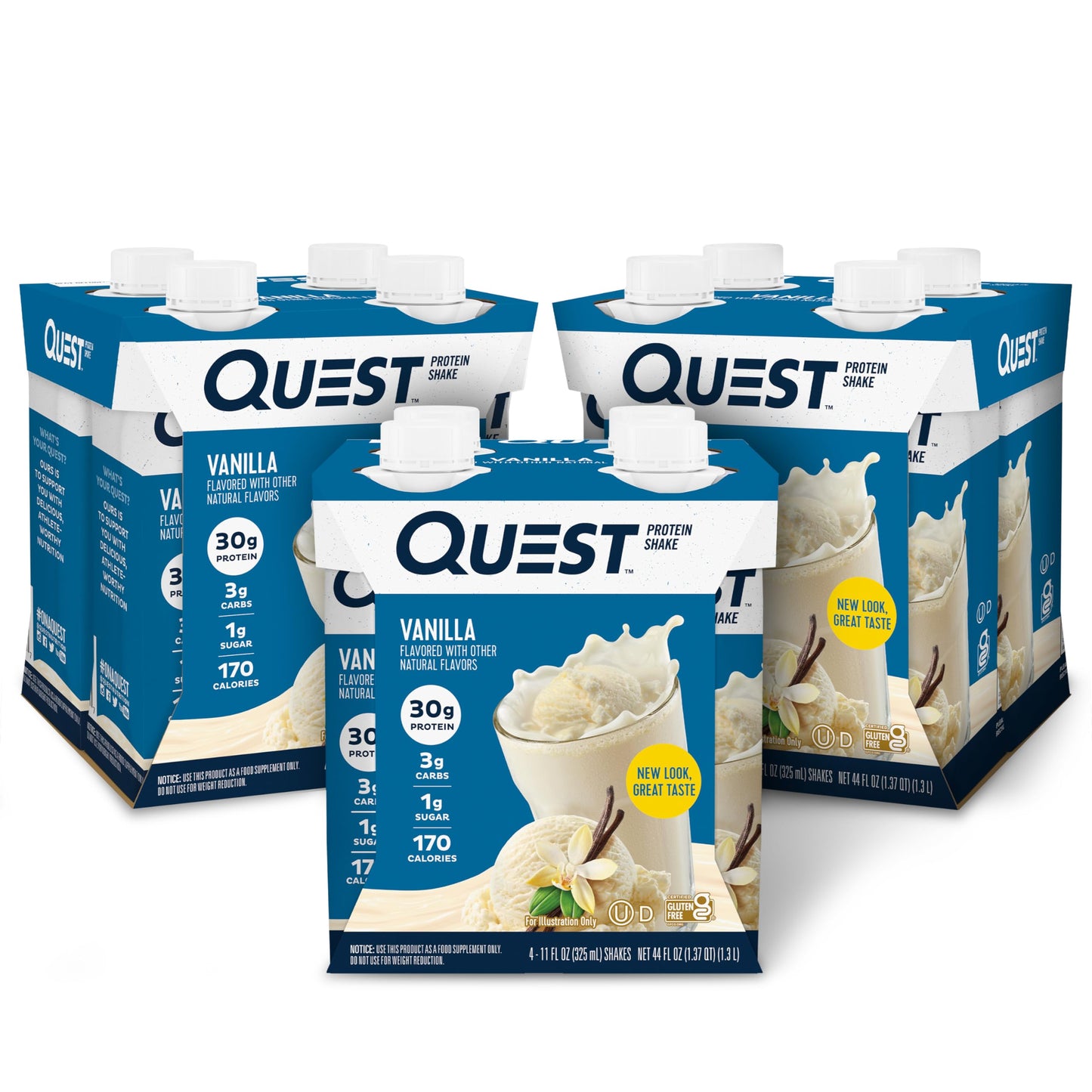 Quest Nutrition Salted Caramel Protein Shake, 30g Protein, 12 Count | 3g Net Carbs, 1g Sugar, Creamy Salted Caramel Flavored Shake, Gluten Free, 11 fl oz, 3 Packs of 4 Count Cartons