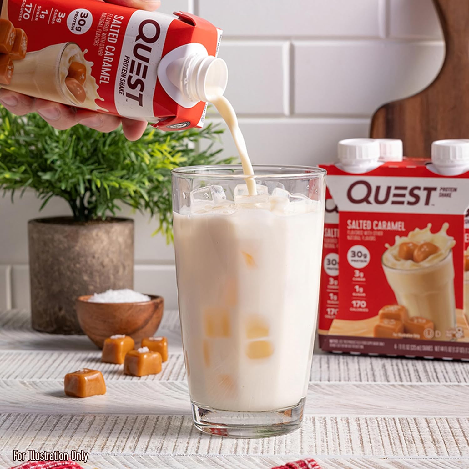 Quest Nutrition Salted Caramel Protein Shake, 30g Protein, 12 Count | 3g Net Carbs, 1g Sugar, Creamy Salted Caramel Flavored Shake, Gluten Free, 11 fl oz, 3 Packs of 4 Count Cartons