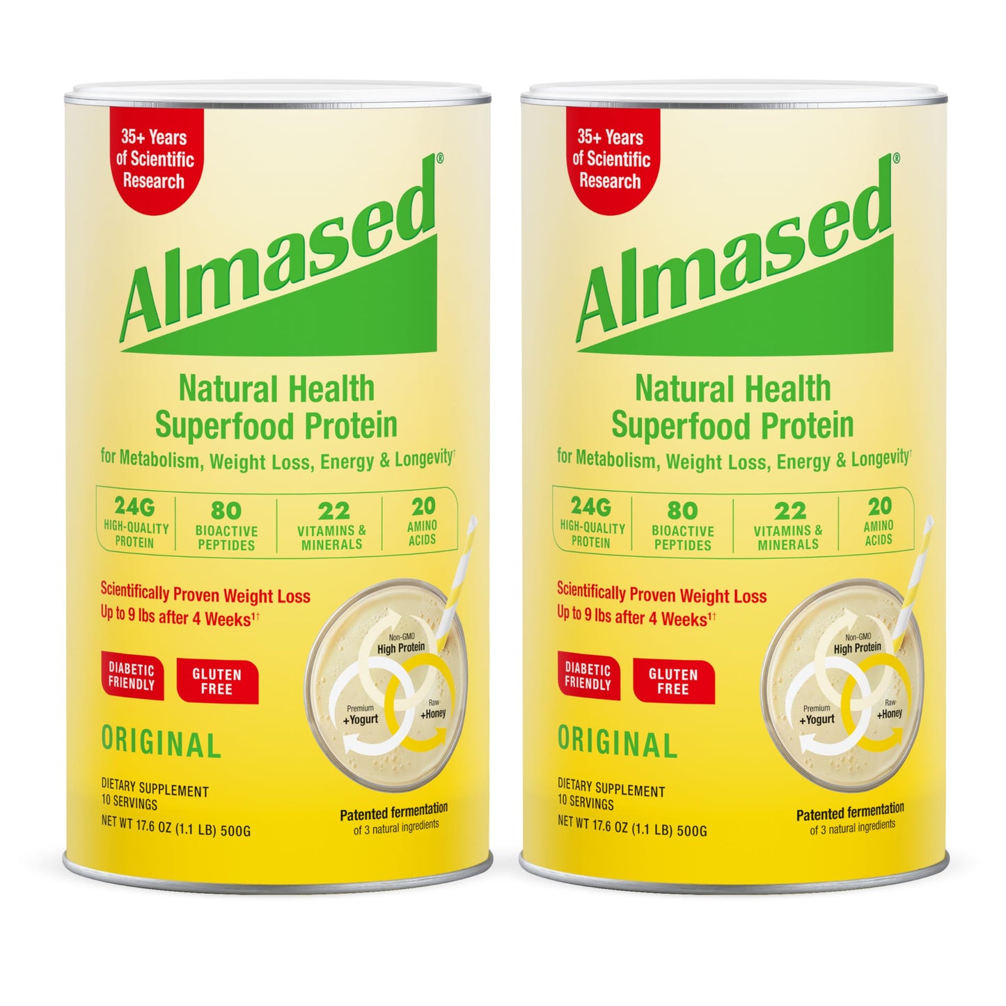 Almased Vanilla Meal Replacement Shake - Low-Glycemic High Plant Base Protein Powder- Nutritional Weight Health Support Supplement - Vanilla Flavor - 17.6 oz (1.1 Pound (1 Pack))