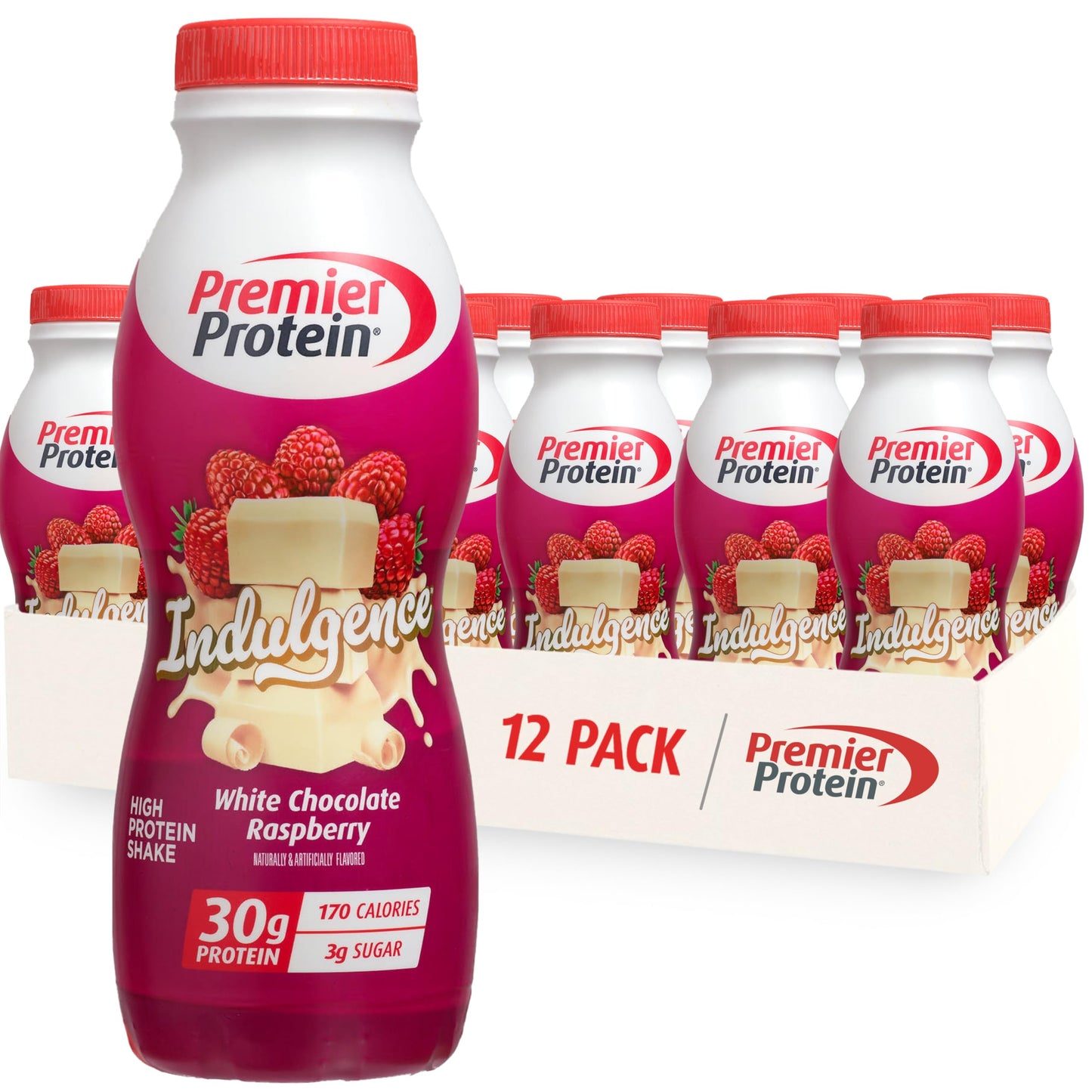 Premier Protein INDULGENCE 30g Shake, Chocolate Covered Strawberry, 12 Pack | Dessert-Inspired, 170 Calories, 3g Sugar, Supports Muscle Health, Gluten-Free, 11.5 oz (Packaging May Vary)