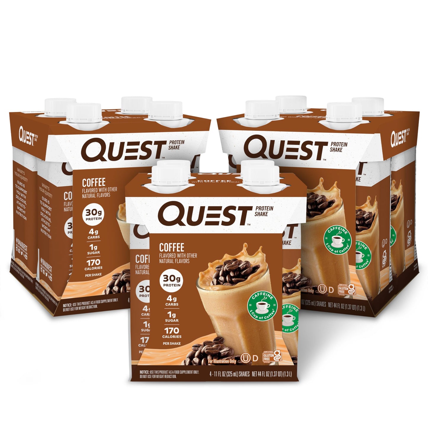 Quest Nutrition Salted Caramel Protein Shake, 30g Protein, 12 Count | 3g Net Carbs, 1g Sugar, Creamy Salted Caramel Flavored Shake, Gluten Free, 11 fl oz, 3 Packs of 4 Count Cartons