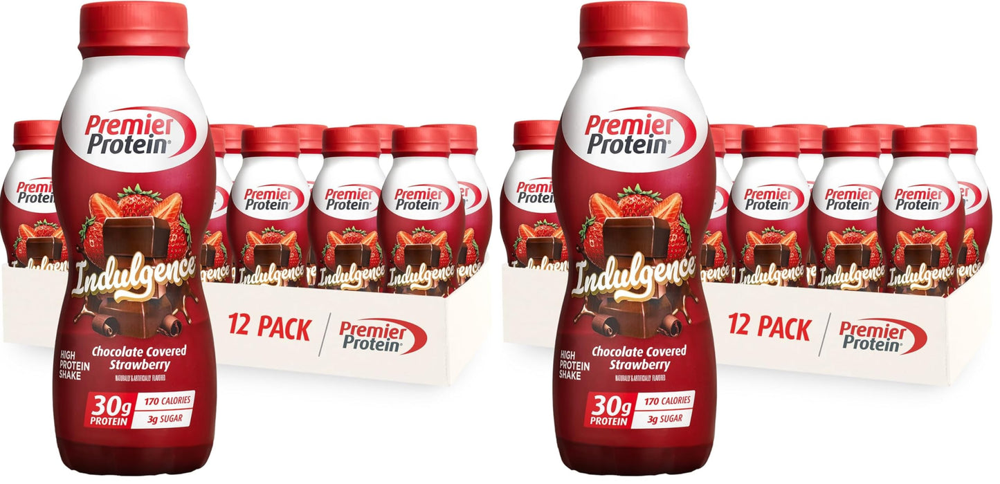 Premier Protein INDULGENCE 30g Shake, Chocolate Covered Strawberry, 12 Pack | Dessert-Inspired, 170 Calories, 3g Sugar, Supports Muscle Health, Gluten-Free, 11.5 oz (Packaging May Vary)