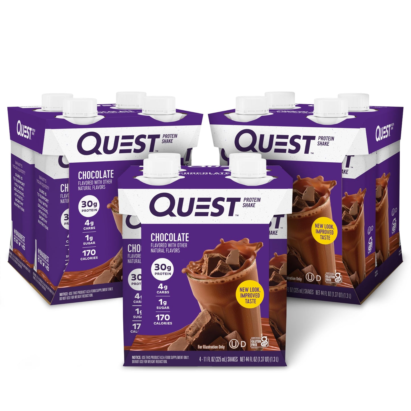 Quest Nutrition Salted Caramel Protein Shake, 30g Protein, 12 Count | 3g Net Carbs, 1g Sugar, Creamy Salted Caramel Flavored Shake, Gluten Free, 11 fl oz, 3 Packs of 4 Count Cartons