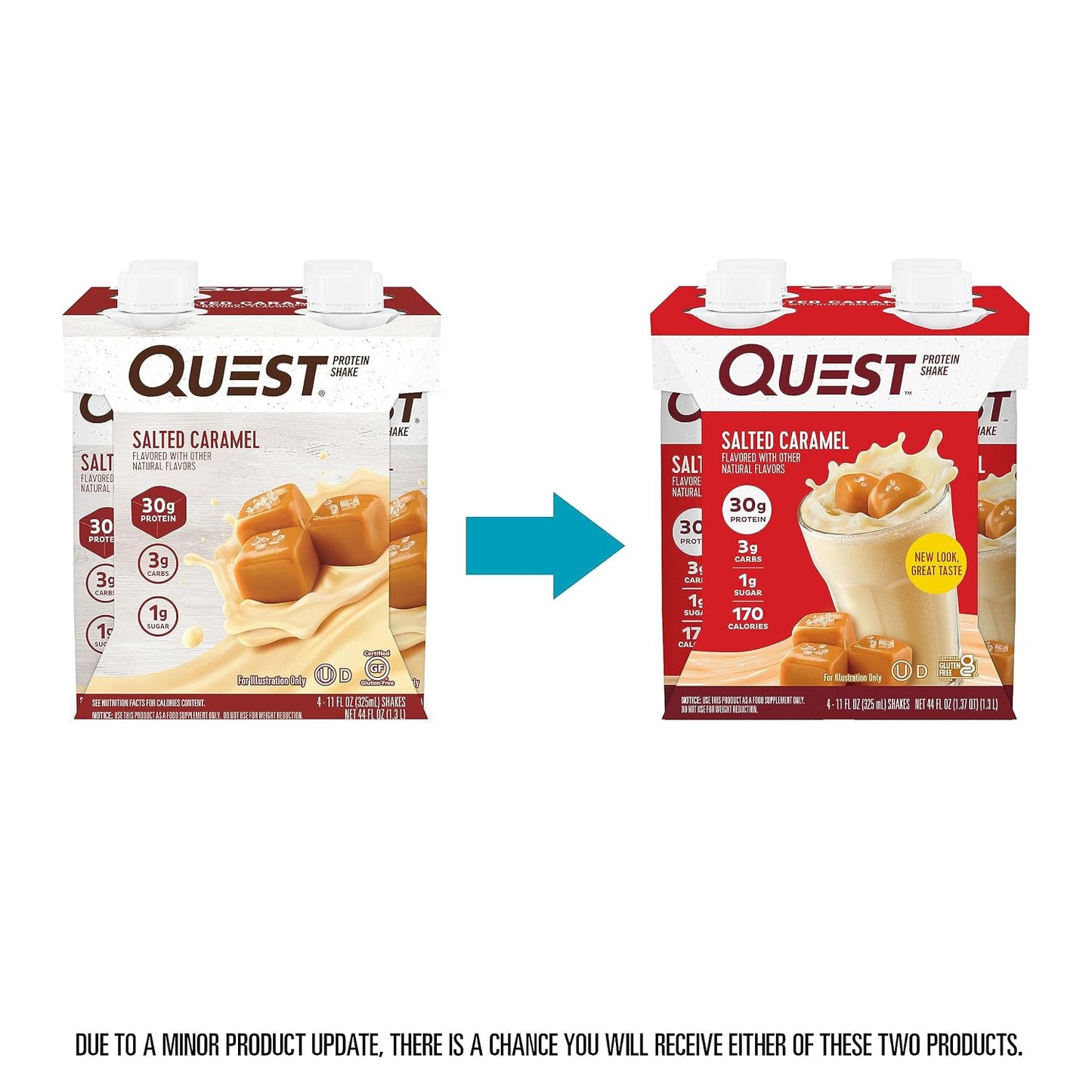 Quest Nutrition Salted Caramel Protein Shake, 30g Protein, 12 Count | 3g Net Carbs, 1g Sugar, Creamy Salted Caramel Flavored Shake, Gluten Free, 11 fl oz, 3 Packs of 4 Count Cartons