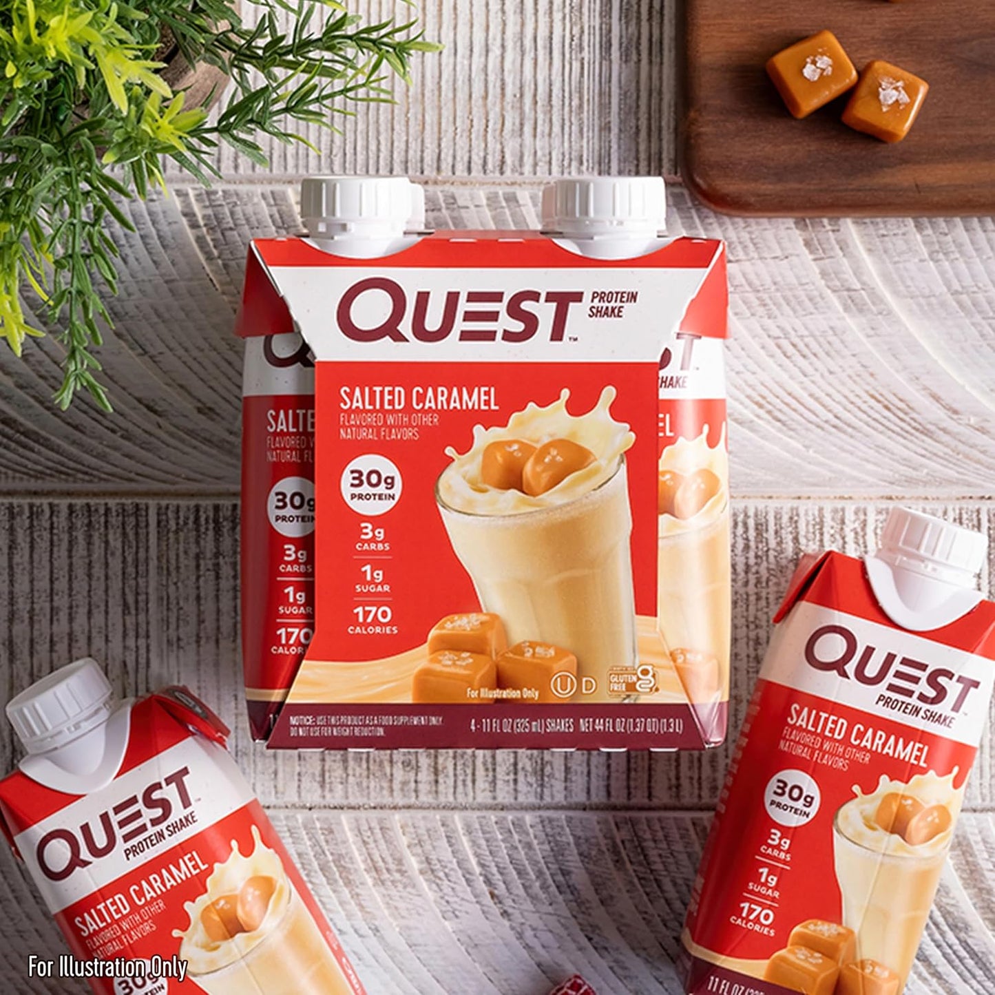 Quest Nutrition Salted Caramel Protein Shake, 30g Protein, 12 Count | 3g Net Carbs, 1g Sugar, Creamy Salted Caramel Flavored Shake, Gluten Free, 11 fl oz, 3 Packs of 4 Count Cartons